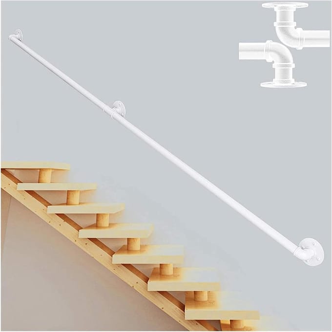 Trapleuning metaal - Wandsteun reling - Veilig traplopen - Stevig gegalvaniseerd staal - 120 cm - Wit