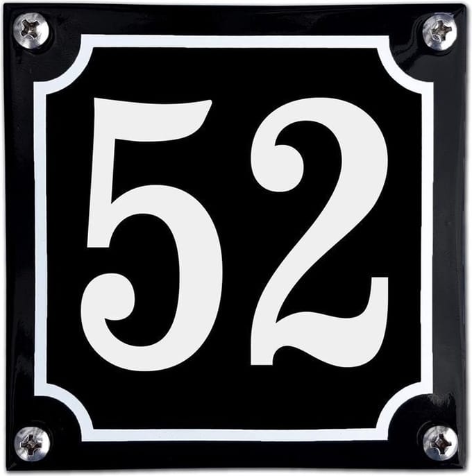 Zwart emaille huisnummer  - 52