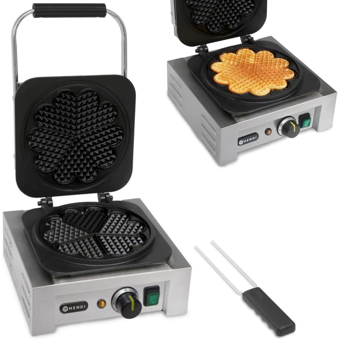 HENDI Wafelmaker – Hartvormige patronen – Geëmailleerd gietijzer – Thermostaat – Geïsoleerde handgreep