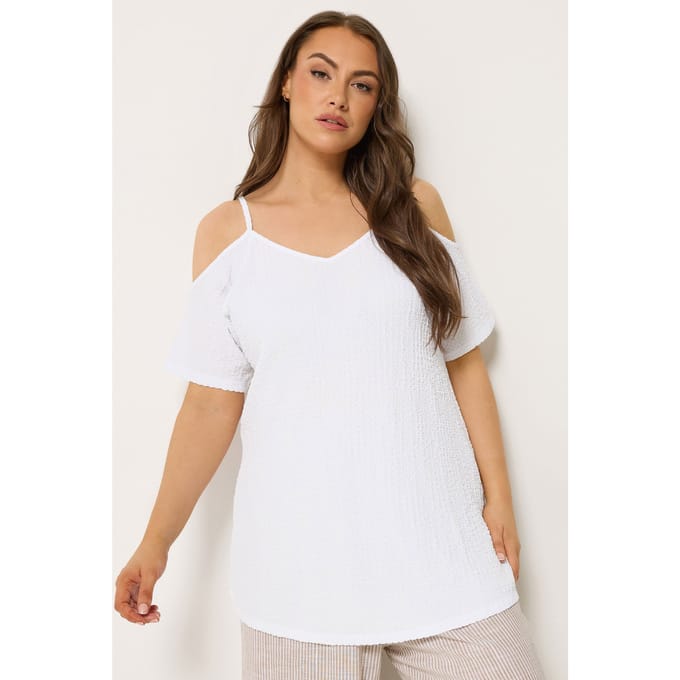 Yours Witte Getextureerde Top Met Open Schouders Size 42