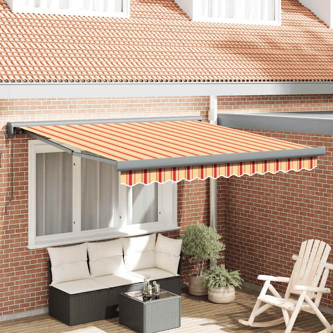 vidaXL - Uitschuifbare - luifel - Geel - en - Wit - met - Antraciet - Frame