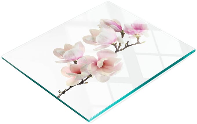 Decoratieve glazen snijplank met magnolia-afbeeldingen, 60x52 cm