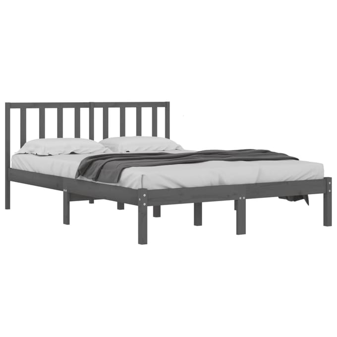 vidaXL - Bedframe - massief - grenenhout - grijs - 200x200 - cm