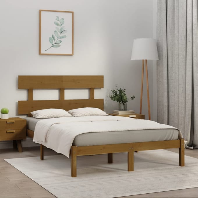 vidaXL - Bedframe - massief - hout - honingbruin - 200x200 - cm