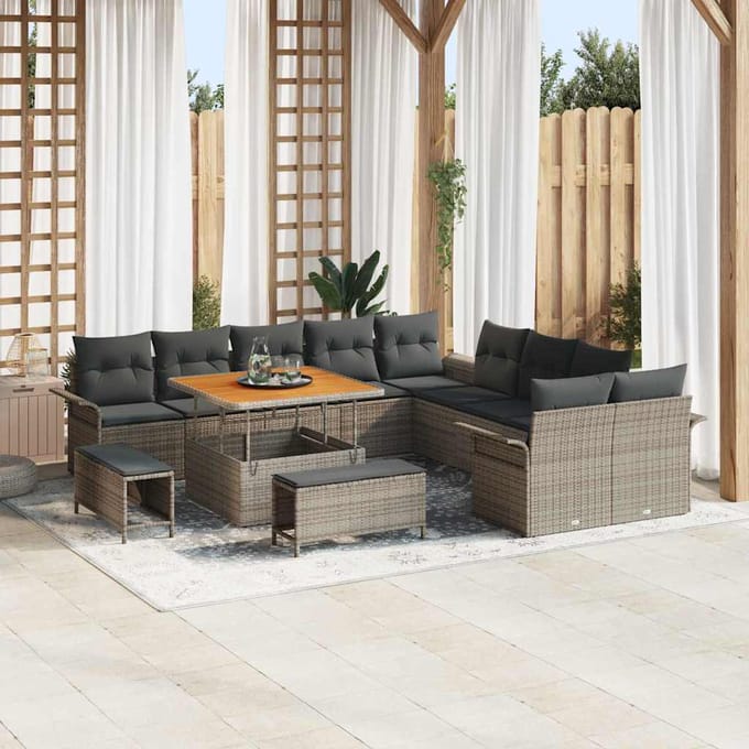 vidaXL Tuinbank Set met kussen met opslag 13 pcs Grijs