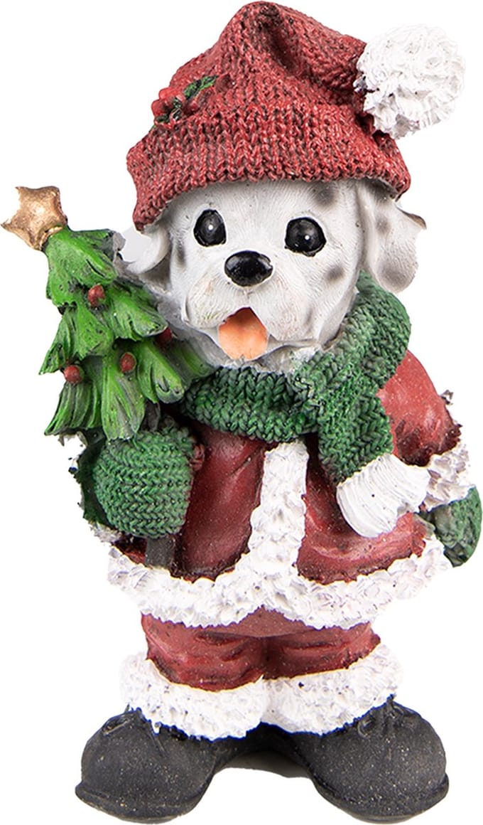 Clayre & Eef Beeld Hond 15 cm Rood Groen Kunststof