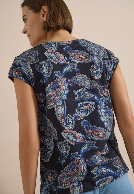 Shirt met korte mouwen, boothals en rimpels