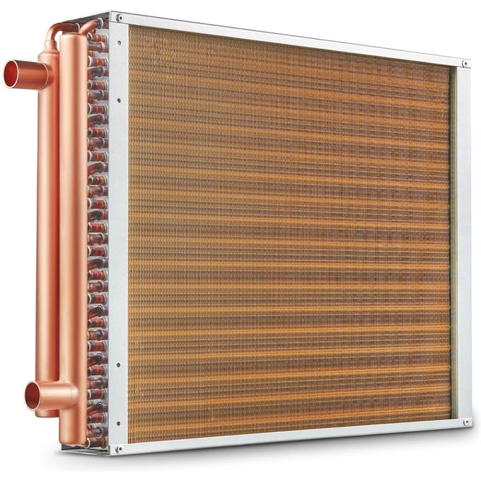 18 x 20  Warmtewisselaar Water naar Lucht 3-Rijig 3/8  Koperen Aansluitingen 242 Lamellen