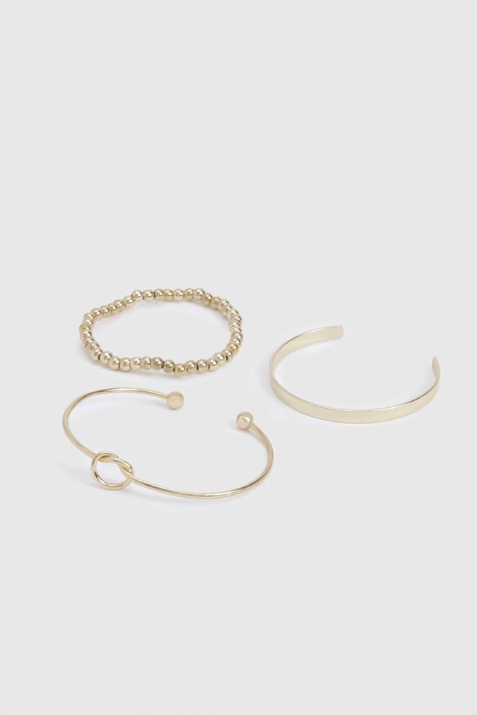 boohoo Dames Knoop Bangle Armband 3-delige set | Goud