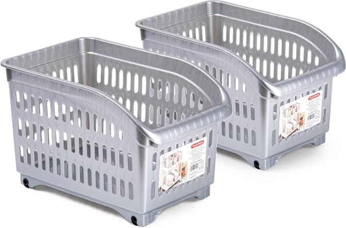 Plasticforte opberg Trolley Container - 2x - zilver - L30 x B18 x H19 cm - kunststof
