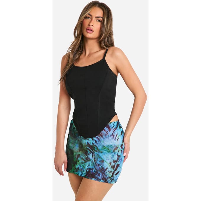 boohoo Dames Bedrukte getextureerde mesh mini-rok | Blauw | Maat: 38