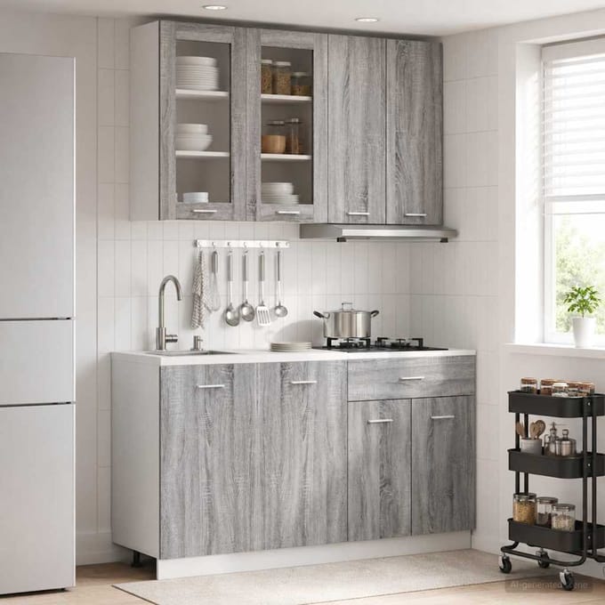 vidaXL - Keukenblok - LYON - 4 - st - Grijs - Sonoma - Bewerkt - hout