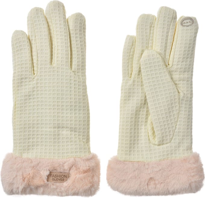 Clayre & Eef Handschoenen met imitatiebont 9x23 cm Beige Polyester