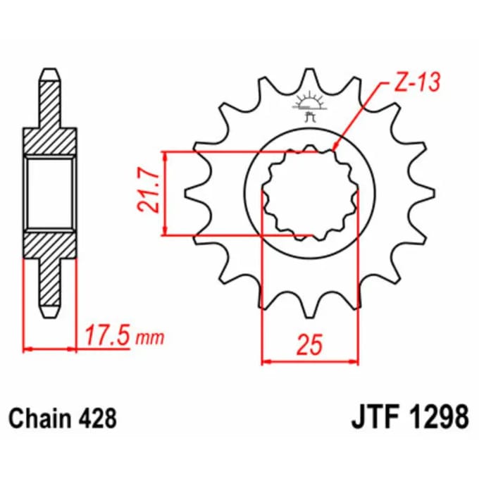 Standaard stalen tandwiel voor motor JT Sprockets 428