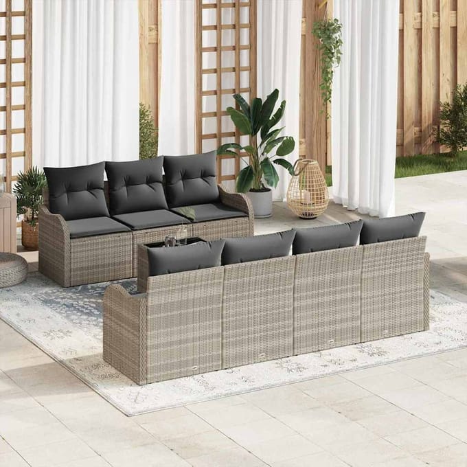 vidaXL - Tuinbank - Set - 8 - st - 7-zits - Lichtgrijs - poly - rattan