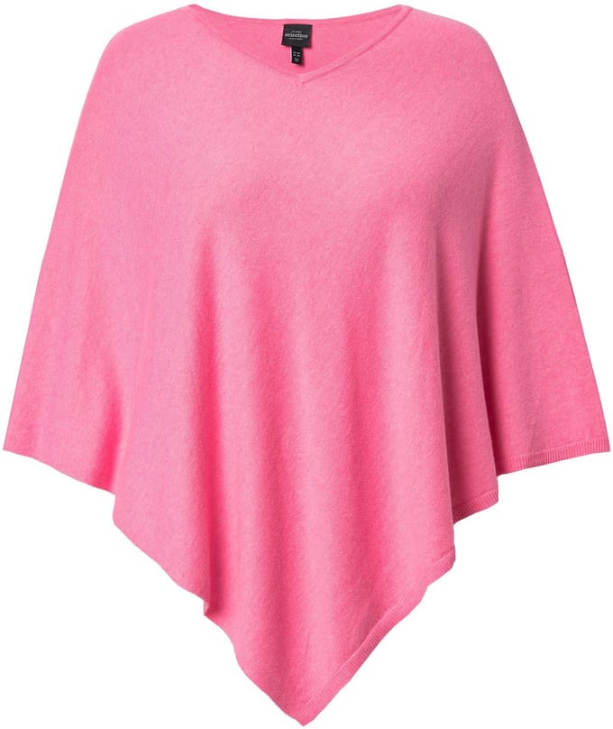 Ulla Popken - Dames - Gebreide poncho wolmix V-hals puntzoom - Sterk roze - Maat 2+