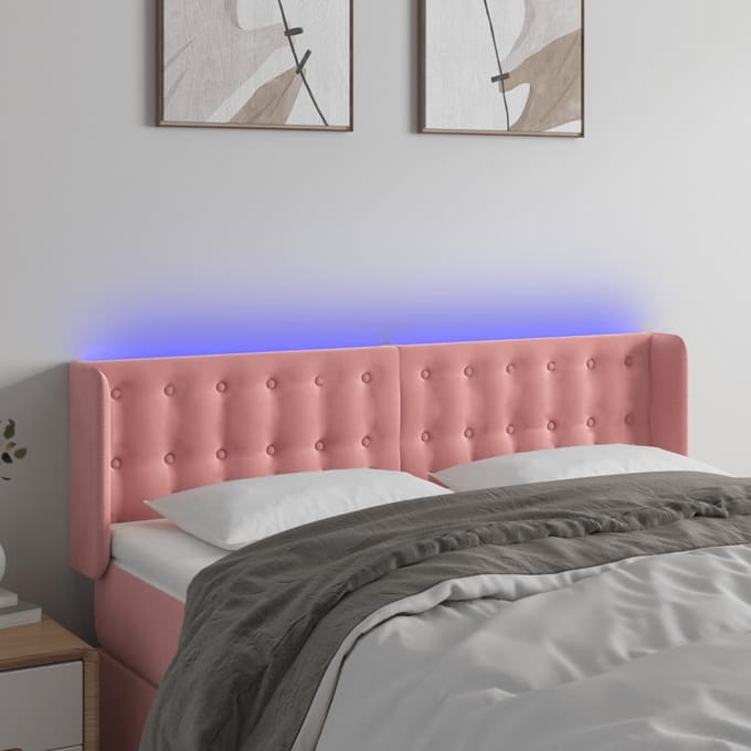 vidaXL - Hoofdbord - LED - 147x16x78/88 - cm - fluweel - roze