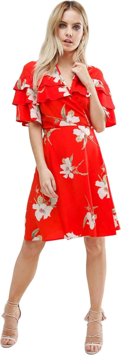 Oranje mini jurkje - bloemen