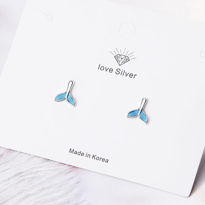 Boucles d'oreilles pendantes créatives en argent sterling 925 queue de poisson bleue émail queue de poisson sirène cadeaux pour petite amie S -E840 gray