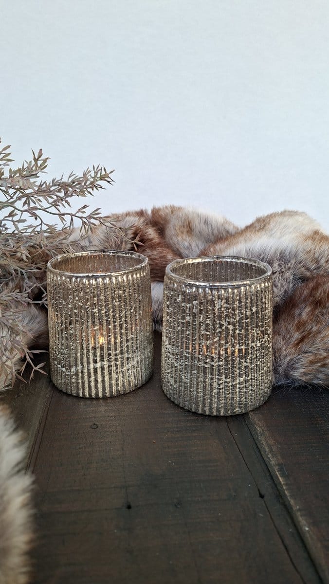 Mix en Match - Waxinelichthouder - Set 2 stuks - Goud - Glas - 9x8cm