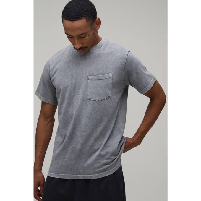 Essentieel Gewassen Regular Fit T-shirt Met Borstzak | Light Grey | Size Large