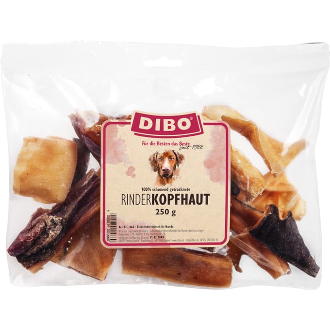 Voordeelpakket: 4 x 250 g DIBO runderkophuid hondensnacks