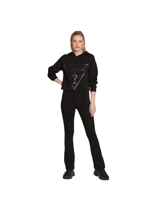 Printed Hooded Sweatshirt with Round Neck Wo - Black