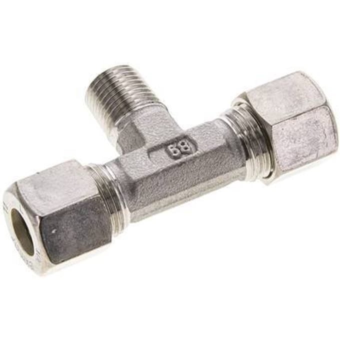 10L & R1/4'' RVS T-stuk Knelfitting Buitendraad 315bar ISO 8434-1