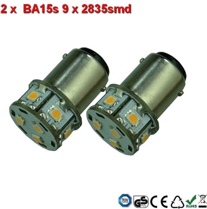 2x BA15s- 9x2835smd- Warm-Wit 10-36v