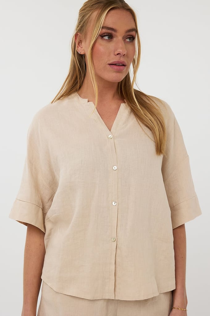 EsQualo Blouse Oversized Linen Sand Taglia: M/L | Magliette intime Outlet | Donna | Marrone