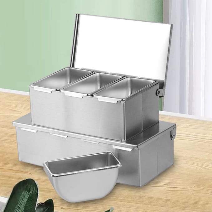 RVS kruidendoos 4 compartimenten trays grote capaciteit opslag kruidendoos voor keuken gray