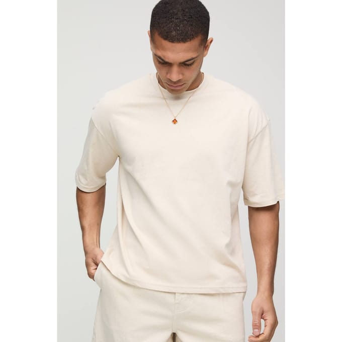 Essential Oversized Boxy Crew Neck T-Shirt | Stone | Size Medium