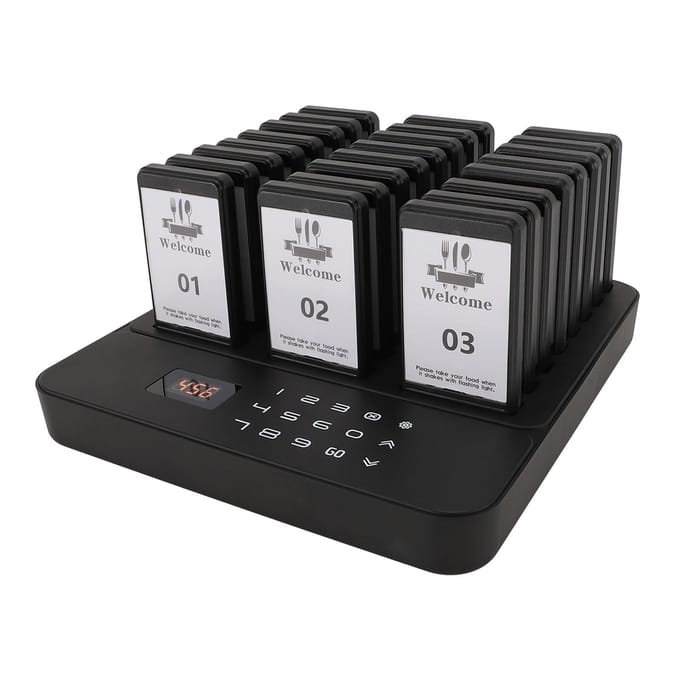 Restaurant Pagersysteem 24 Pagers Vibratie Piepen Knipperlicht 984,25ft Receptie Pagers Belknoppen UK Plug black