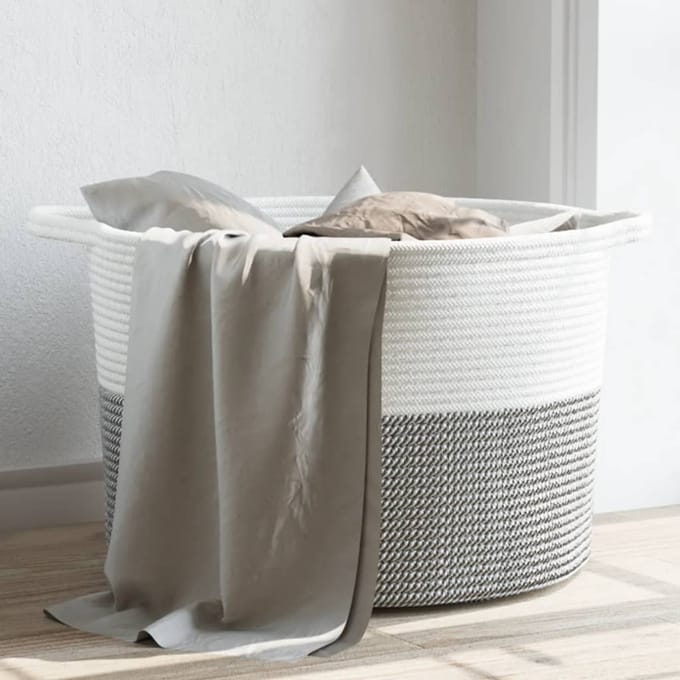 vidaXL - Wasmand - Ø - 55x36 - cm - katoen - grijs - en - wit