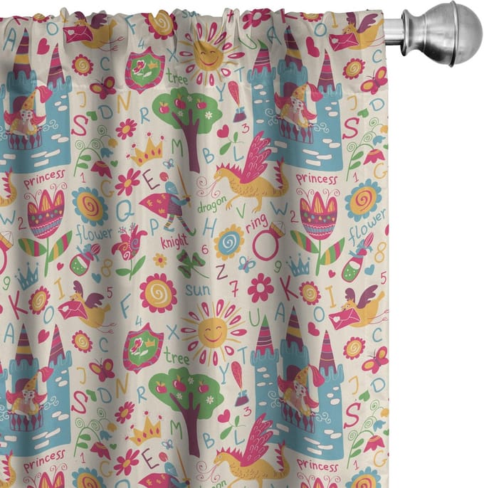 ABAKUHAUS Kindergordijnen – 2x75x175 cm – Multicolor, halfdonker, Microvezel