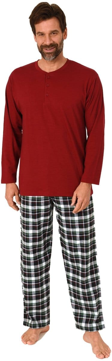 Lange herenpyjama, pyjama met flanellen broek in geruite look