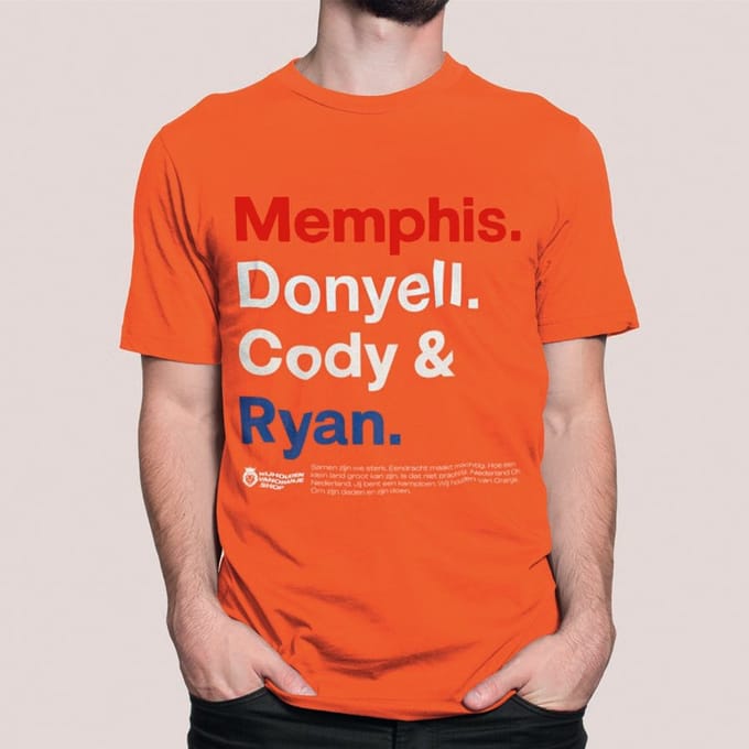 Oranje T-Shirt WK-EK Front Memphis, Donyell, Cody & Ryan S