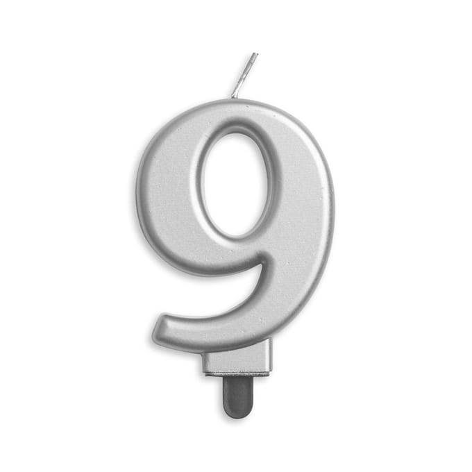 Wefiesta Verjaardagskaars Cijfer 9 Wax 7,8 Cm Zilver