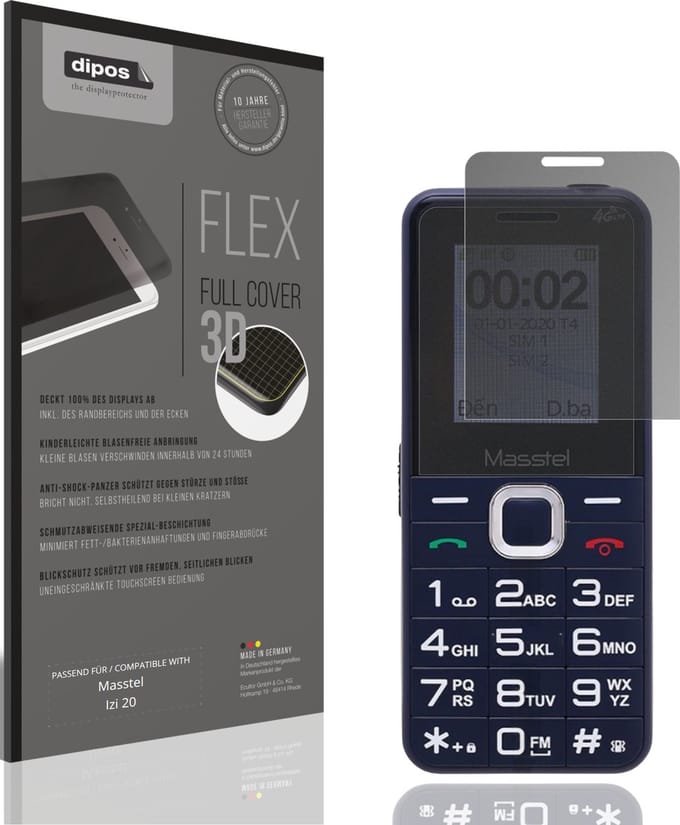 dipos FLEX – Matte Privacy Screenprotector geschikt voor Masstel Izi 20 | Volledige Schermbescherming | Case-Friendly