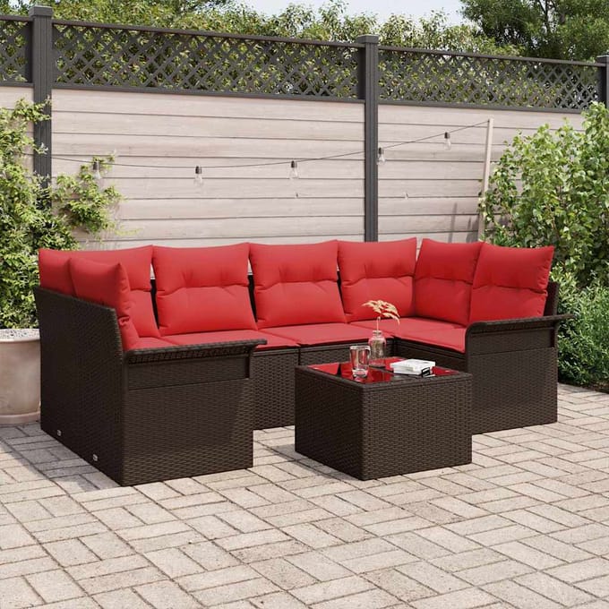 vidaXL - Tuinbank - Set - 7 - st - Bruin - poly - rattan
