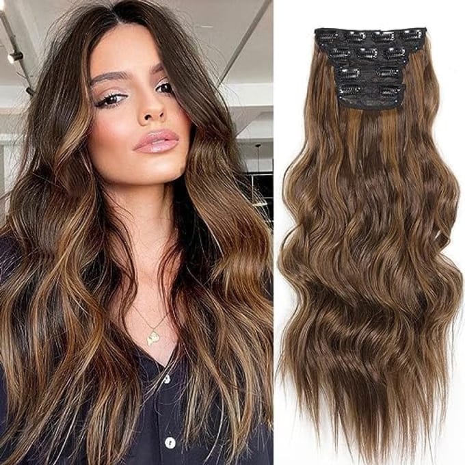 Clip-in hairextensies met golvend synthetisch haar - 20 inch set