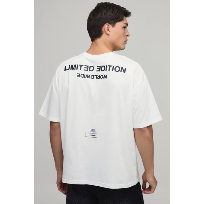 Oversized T-shirt Met Verhoogde Limited Tekst | White | Size Small