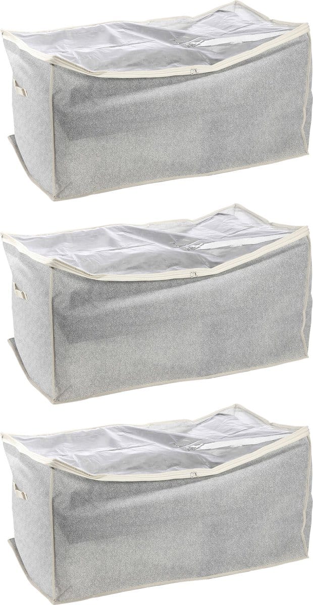 MSV opbergtas/beschermhoes beddengoed/kleding - 3x - grijs - polyester - 91 x 53 x 47 cm