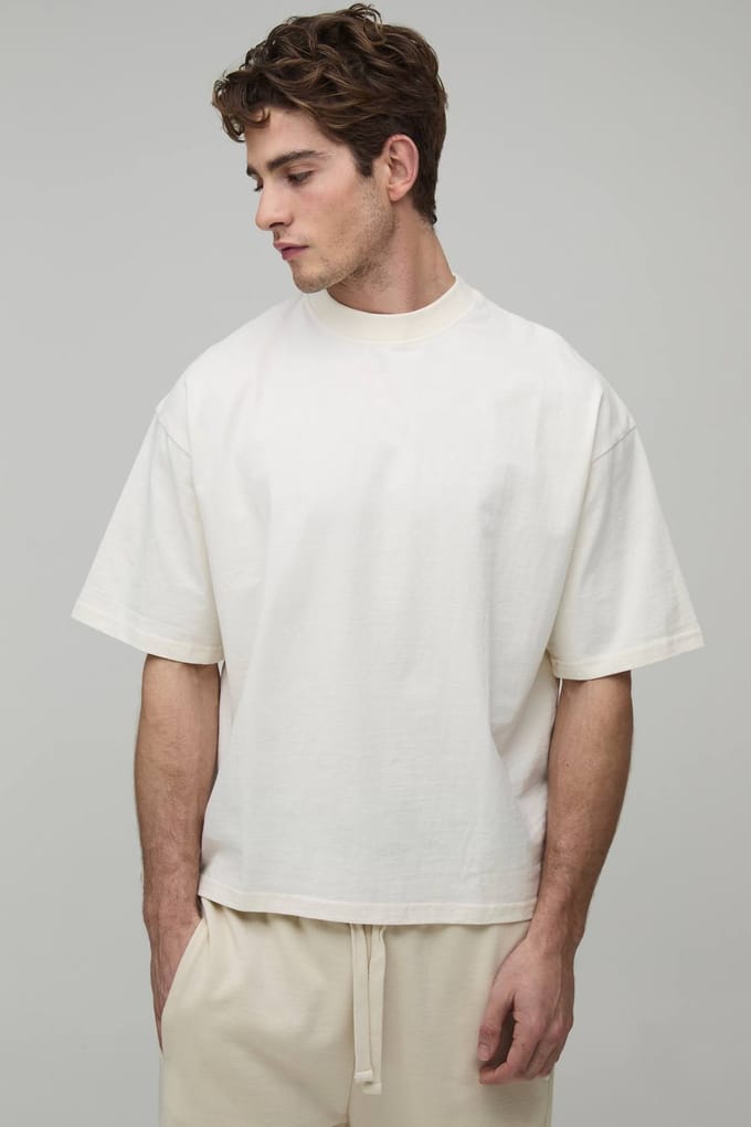 Oversized Heavyweight Verlengde Hals Boxy T-shirt | Ecru | Size Small