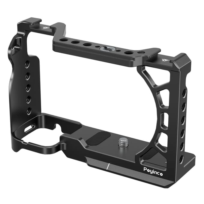Poyinco Camera Cage Camera Video Cage met Cold Shoe Mount 1/4 Inch & 3/8 Inch Schroefdraad Aluminium zwart