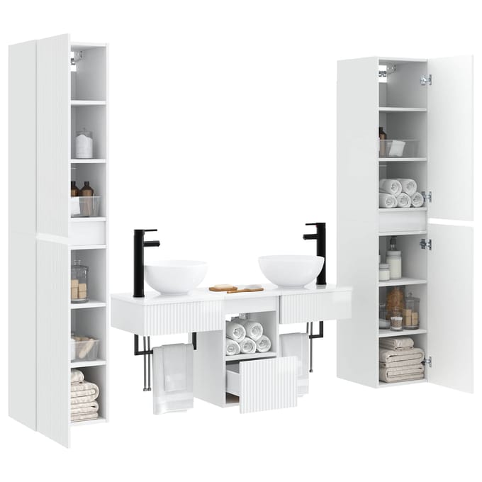 vidaXL - Badkamermeubel - Set - 5 - st - Hoogglans - Wit - 33 - x - 34,5 - x - 160 - cm