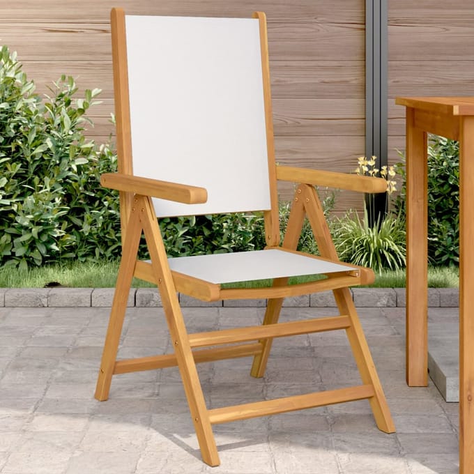vidaXL - Opklapbare - stoelen, - 2 - stuks, - crèmewit, - massief - acaciahout - en - stof.