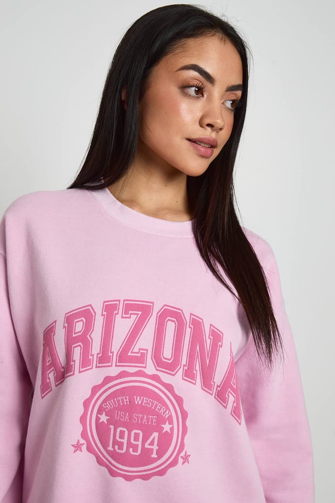 boohoo Dames Gewassen Arizona Bedrukt Sweatshirt | Pink | Maat: Large