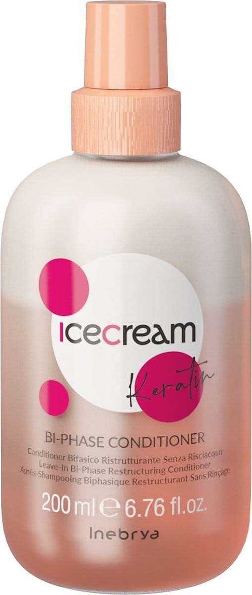 Inebrya, Ice Cream Kératine, Après-shampoing sans rinçage pour cheveux, Restructurant, 200 ml
