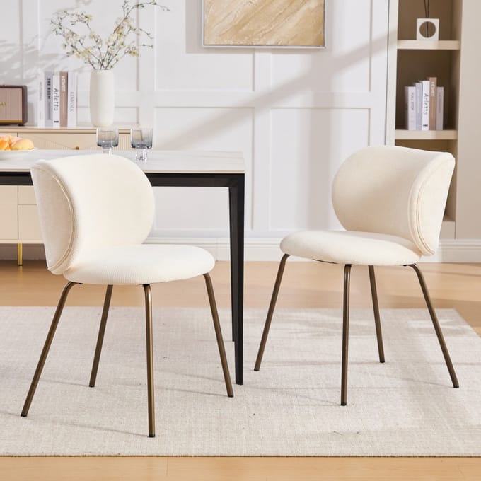 Eetkamerstoel - 2-delige set - moderne chenille stoel - keuken eetkamer - chenille + metaal - crème / brons